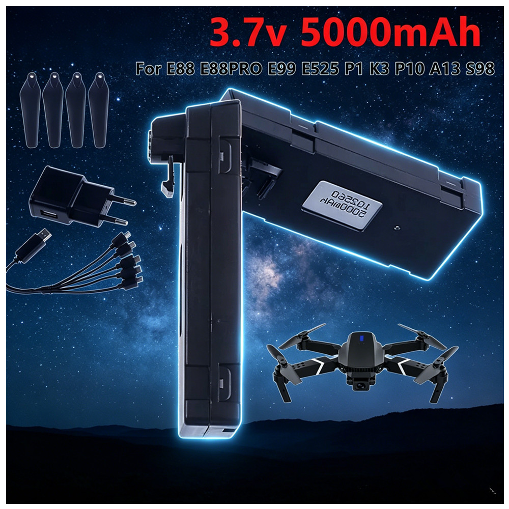 Drone Rc E88 Pro - 3.7V 5000mAh 充電式リチウムイオンバッテリーまたは充電器 RC ドローン E88、E88PRO、E99、S2、P1、K3、P10、A13、S98、E525