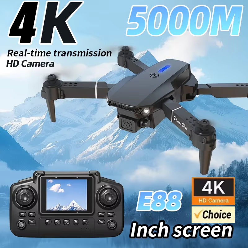 Drone Rc E88 Pro - 4KデュアルカメラHD空撮ドローン、スクリーン付き折りたたみ式クアッドコプターRCおもちゃ、子供男の子向けギフト、新改良ドローンE88 Pro