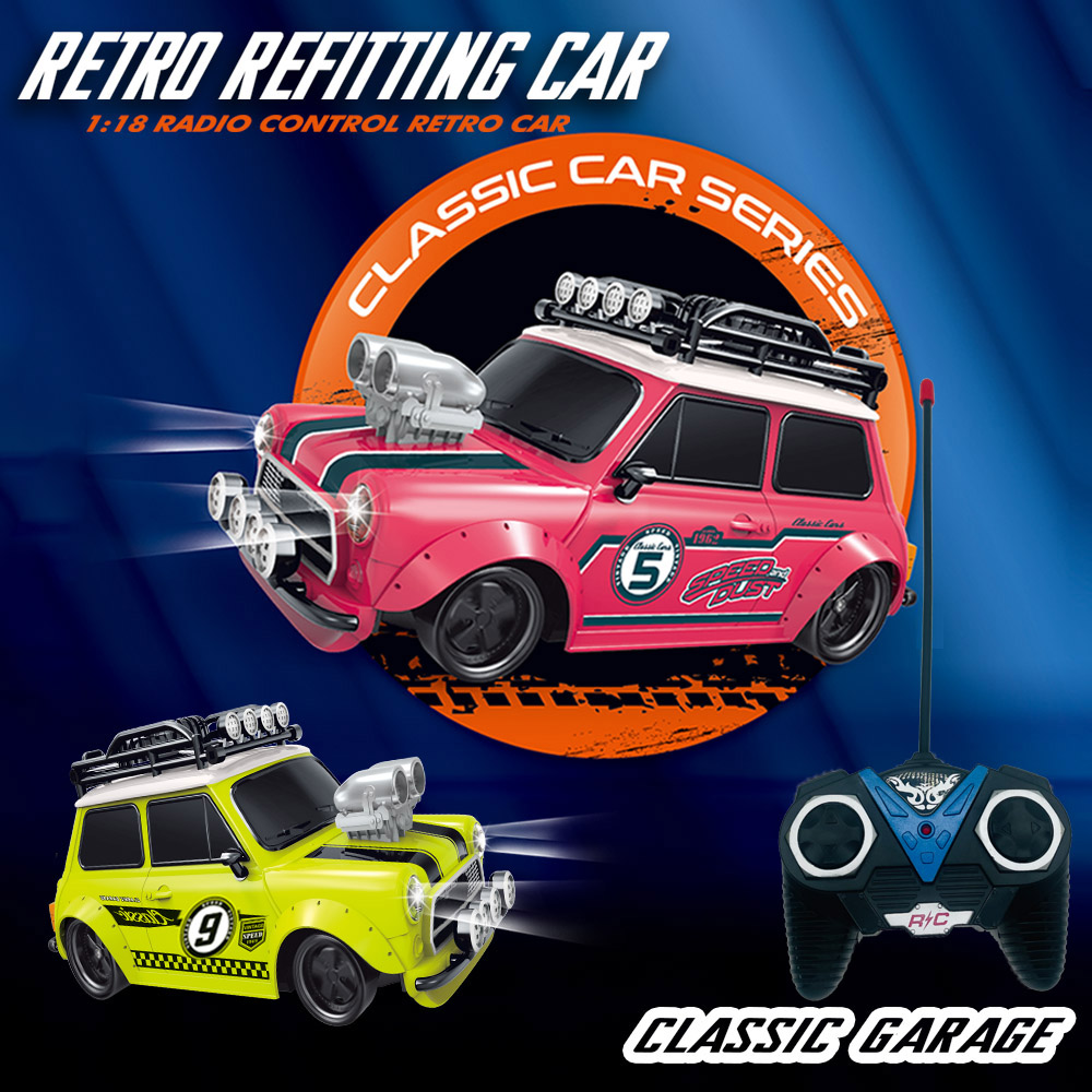 Rc Drift Car Kit - 1:18レトロ改造ミニカー 4チャンネルリモコンカー 27MHz RCカー 高速ライト改造車両モデルカー おもちゃ