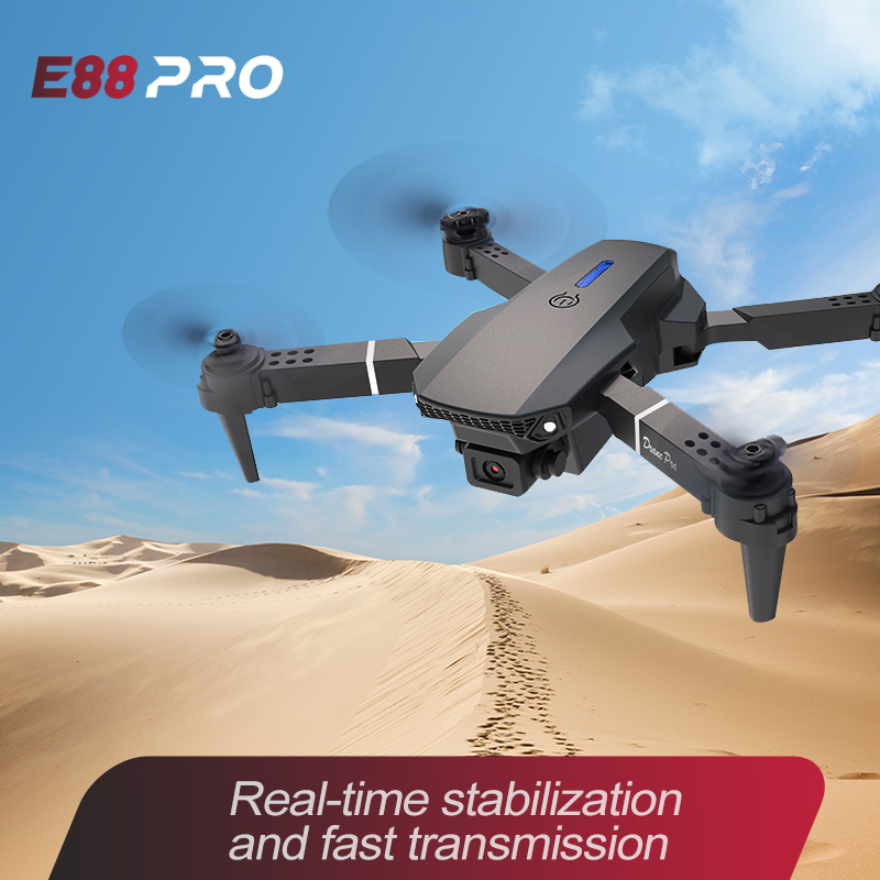 Drone Rc E88 Pro - E88 Proミニドローン デュアルカメラ搭載 折りたたみ式RCクアッドコプター 360°フリップ ヘッドレスモード