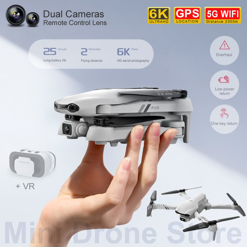 Drone Rc Folding - F10 rcヘリコプター,4k/6k hdスマートフォン,デュアルカメラ,航空写真用,無料返品