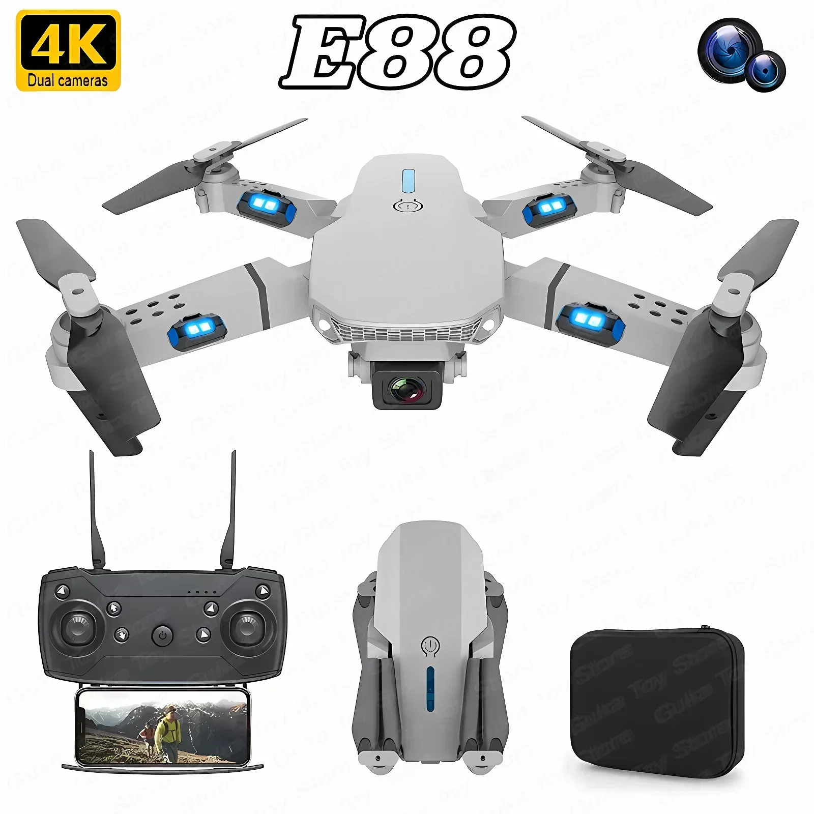 折りたたみ式クワッドコプター,e88プロ広角fpv,wifi - Drone Rc Cable のレビューと価格