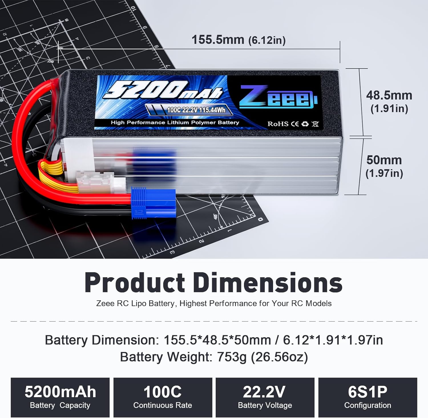 Zeee 6S 5200mAh Lipo バッテリー 22. - Rc Drift Car Kit のレビューと価格